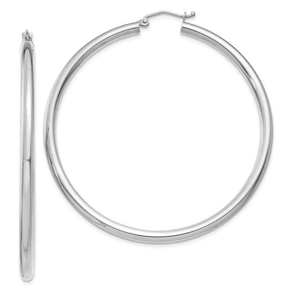 3mm x 55mm 14k White Gold Classic Round Hoop Earrings